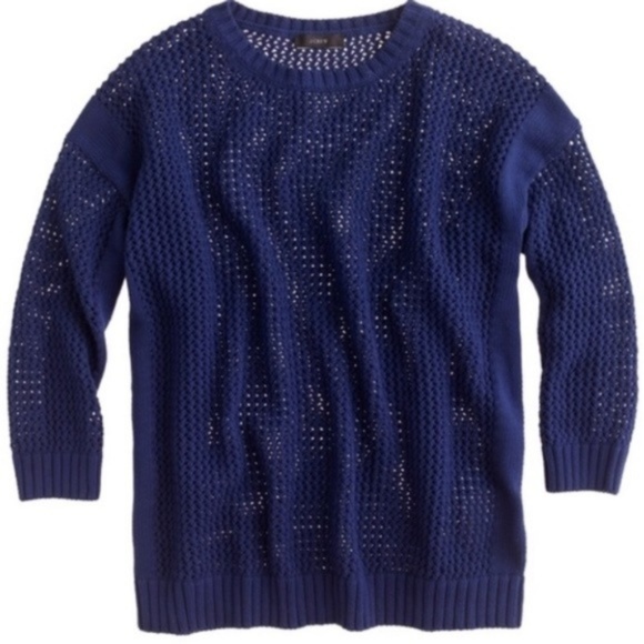 J Crew Beach Navy Knit Crochet Drapey Sweater - Picture 1 of 8